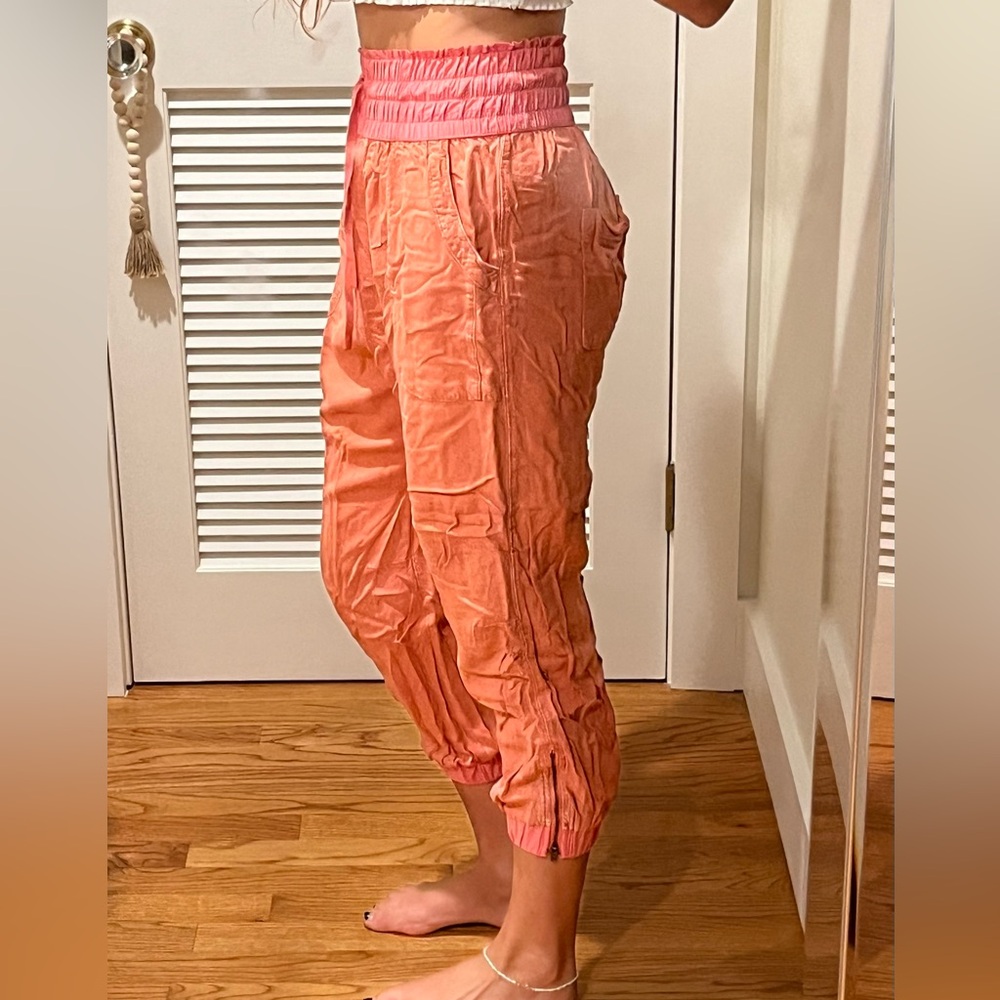 Coral, high waisted Free People yoga pants